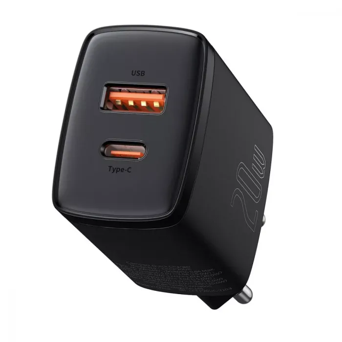 МЗП Baseus Compact Quick Charger 20W QC+ PD (1Type-C + 1USB)