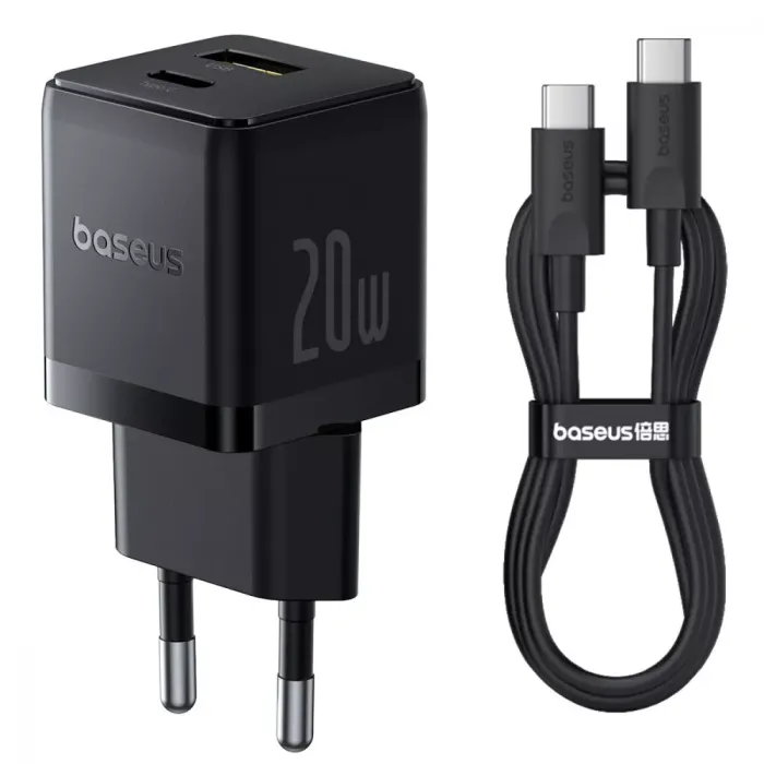 МЗП Baseus Palm Fast Charger Type-C+USB 20W (With Cable Type-C to Type-C 60W 1m)