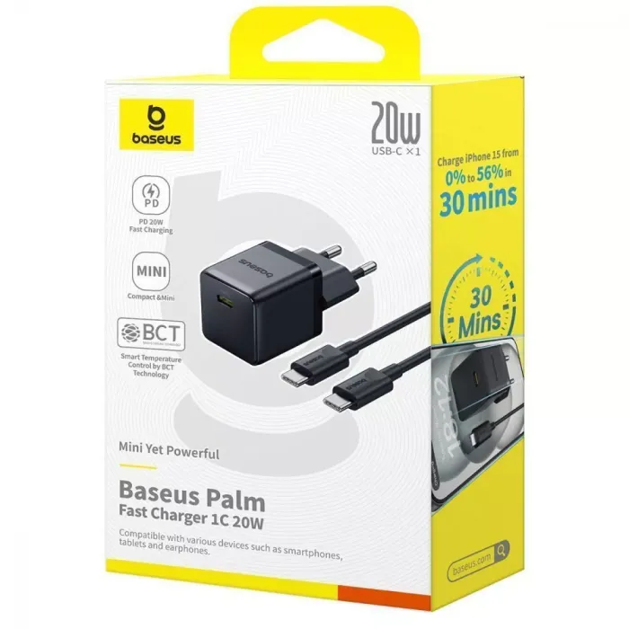 МЗП Baseus Palm Fast Charger Type-C 20W (With Cable Type-C to Type-C 60W 1m)