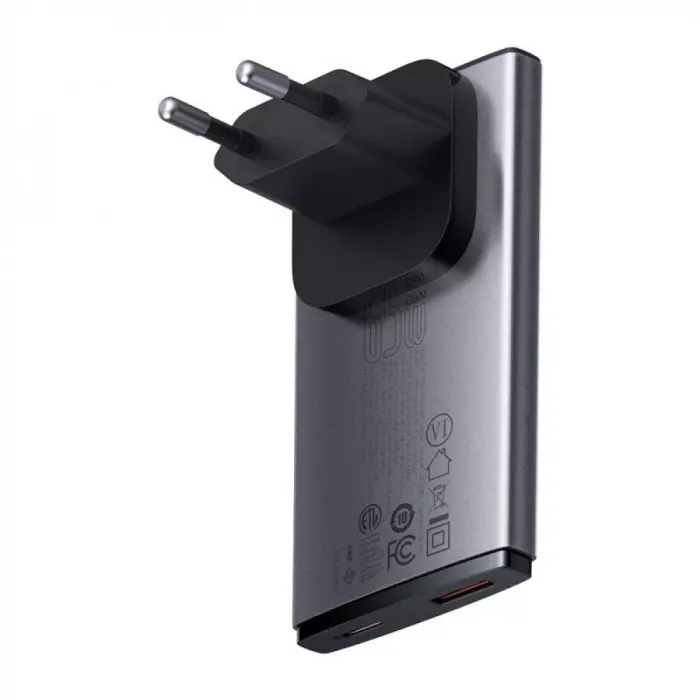 МЗП Baseus GaN5 Pro Ultra-Slim 65W (Type-C + USB) + Кабель Type-C to Type-C 100W (1м)