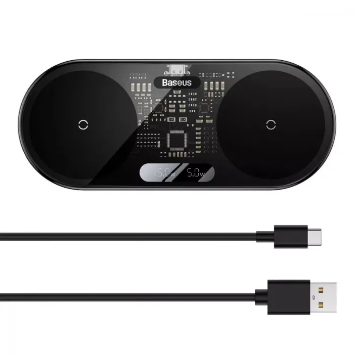 Бездротовий ЗП Baseus Digital LED Display 2in1 20W