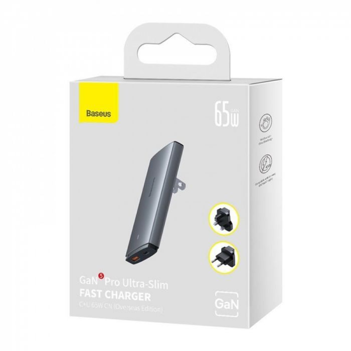 МЗП Baseus GaN5 Pro Ultra-Slim 65W (Type-C + USB) + Кабель Type-C to Type-C 100W (1м)