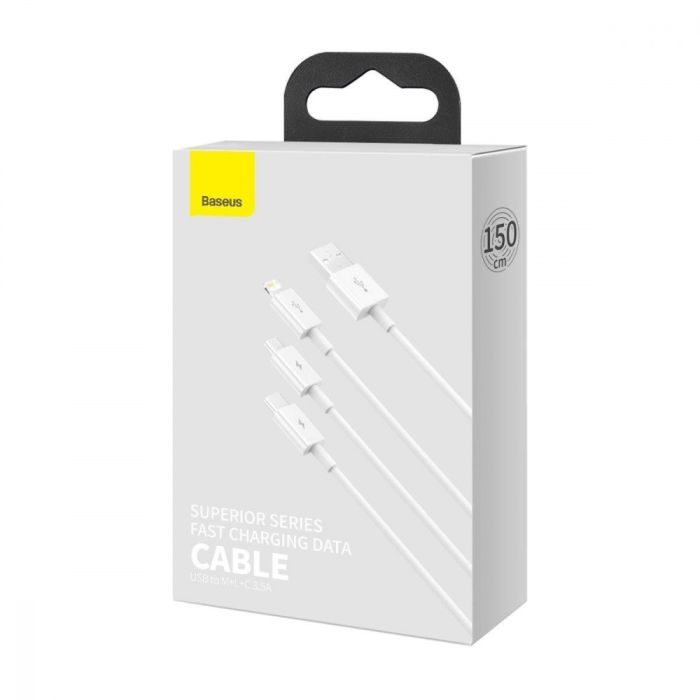 Кабель Baseus Superior Series Fast Charging 3-in-1 (Micro USB+Lightning+Type-C) 3.5A (1.5m)
